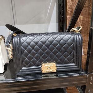 Chanel Quilted Leather Boy Bag in Black with Gold Hardware